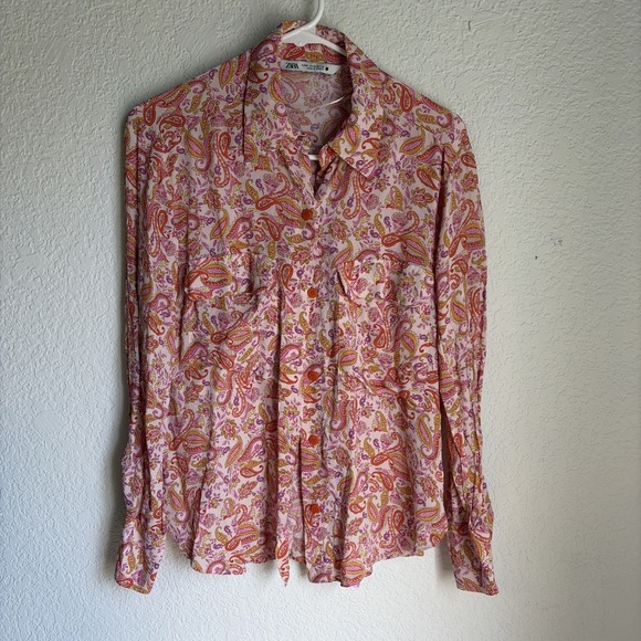 Zara Tops - ZARA Workwear Paisley Lightweight Button Down Shirt Women's Medium Runs Small
